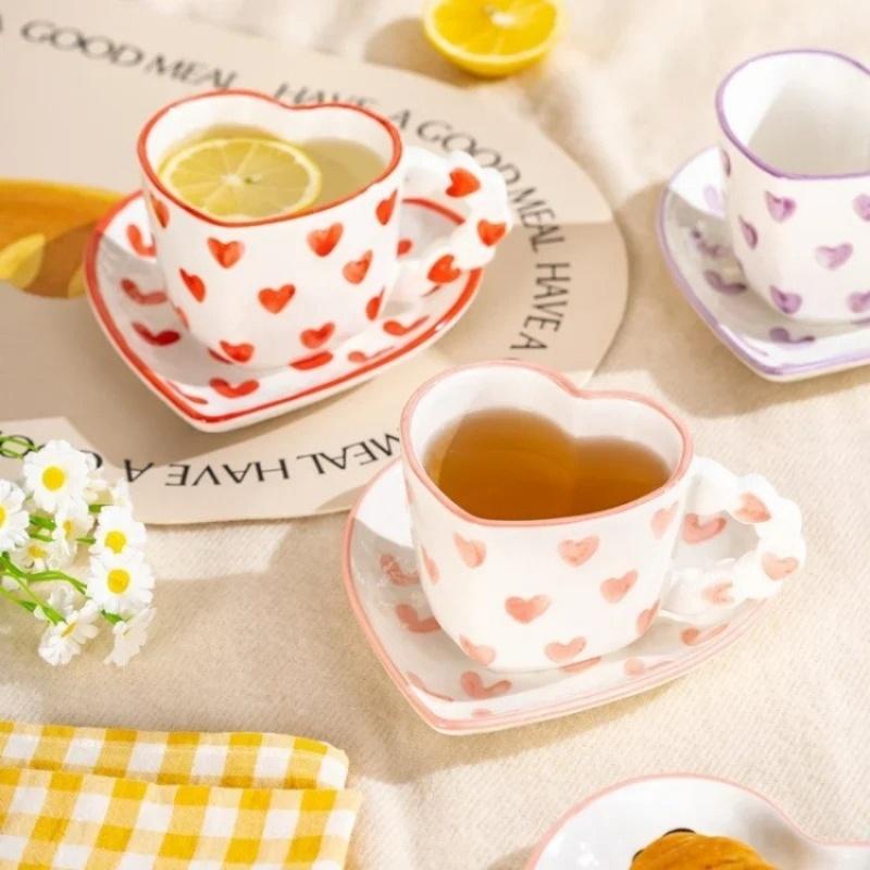 JUSTINLAU Ceramic Mug Valentine's Day Gifts Breakfast Coffee Milk Oat Cup Creative Couple Cup with Handle Home/Office Water Cups