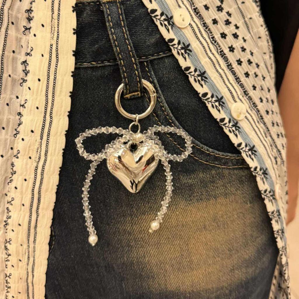 Stylish Bowknot Keychain Fashionable Heart Bag Pendant Phone Charm Keyring Elegant Accessory for Girls and Ladies