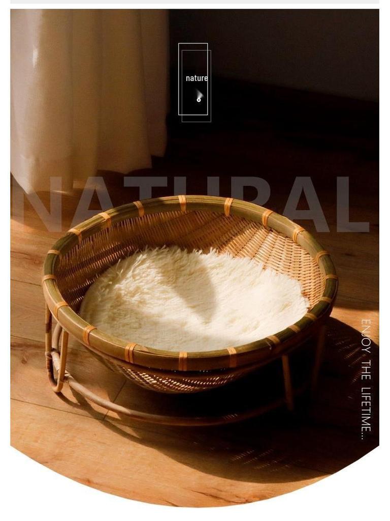 Cat Bed Bamboo Nest - All-Season, Cool Rattan Weave, Double Layer, Red Villa Design, Universal Fit