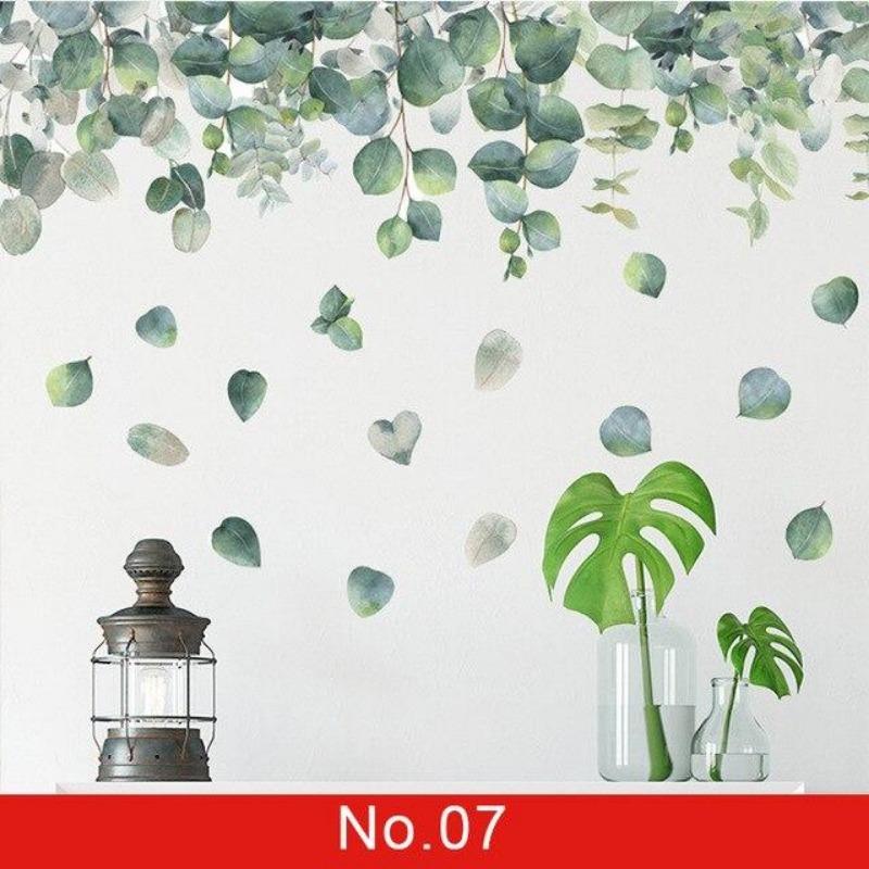 24 Styles Wall Stickers Decorated Tropical Green Leave Nordic Fresh Living Room Bedroom Stickers Plant Flowers Wall Decorations