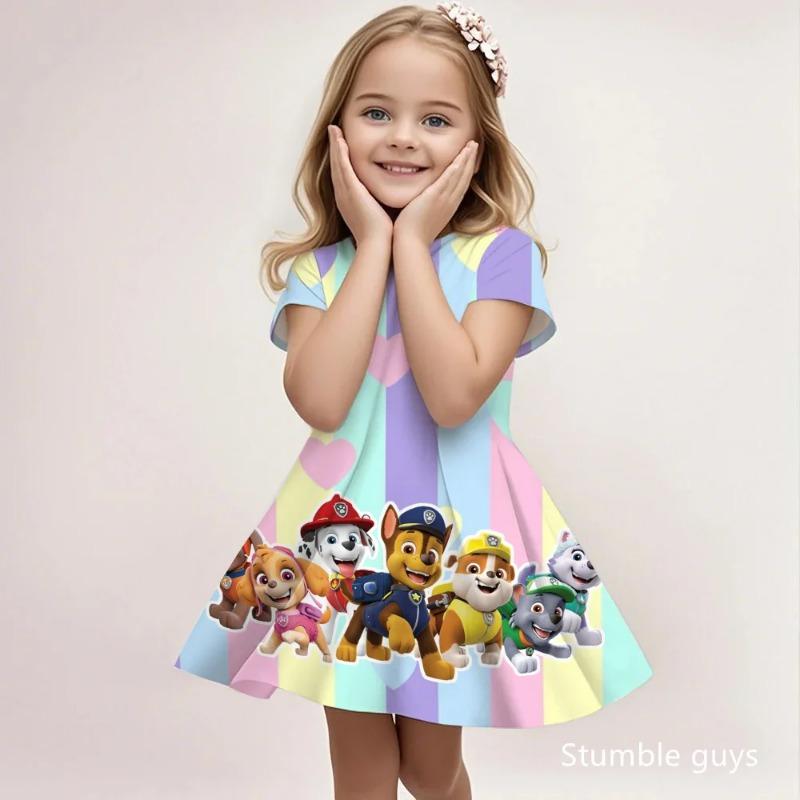 Kids Paw Patrol Casual Dress Summer Cute Cartoon Print Fashion Beach Sundress Soft
