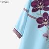 ZANZEA Women Casual Round Neck Floral Print Loose 3/4 Sleeve Blouse