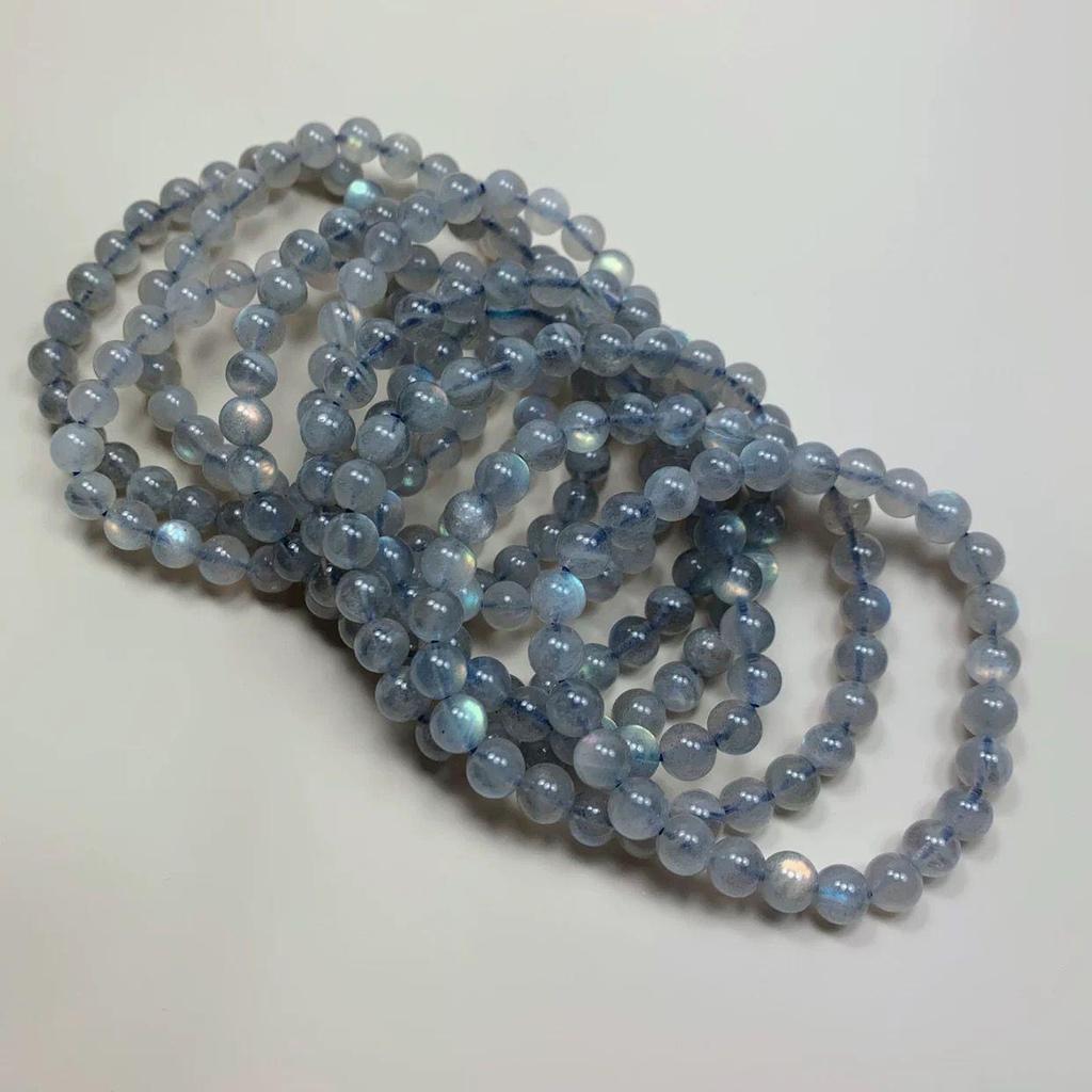 Natural Grey Moonstone & Labradorite Women's Bracelet - Elegant Single Strand for Couples