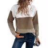 2026 Women's Color Block Patchwork Knit Sweater - Autumn/Winter Round Neck Long Sleeve Pullover Top