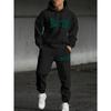 Men's Two Piece Casual Suit with Printed Drawstring Hoodie and Matching Drawstring Sweatpants, Suitable for Traveling