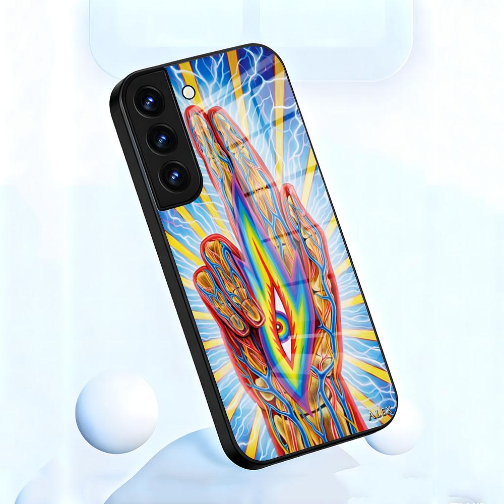 Alex Grey Trippy Phone Case For Samsung S26 S25 S24 FE S23 S22 S21 Plus S20 Ultra Note20Ultra Black Glass Cover