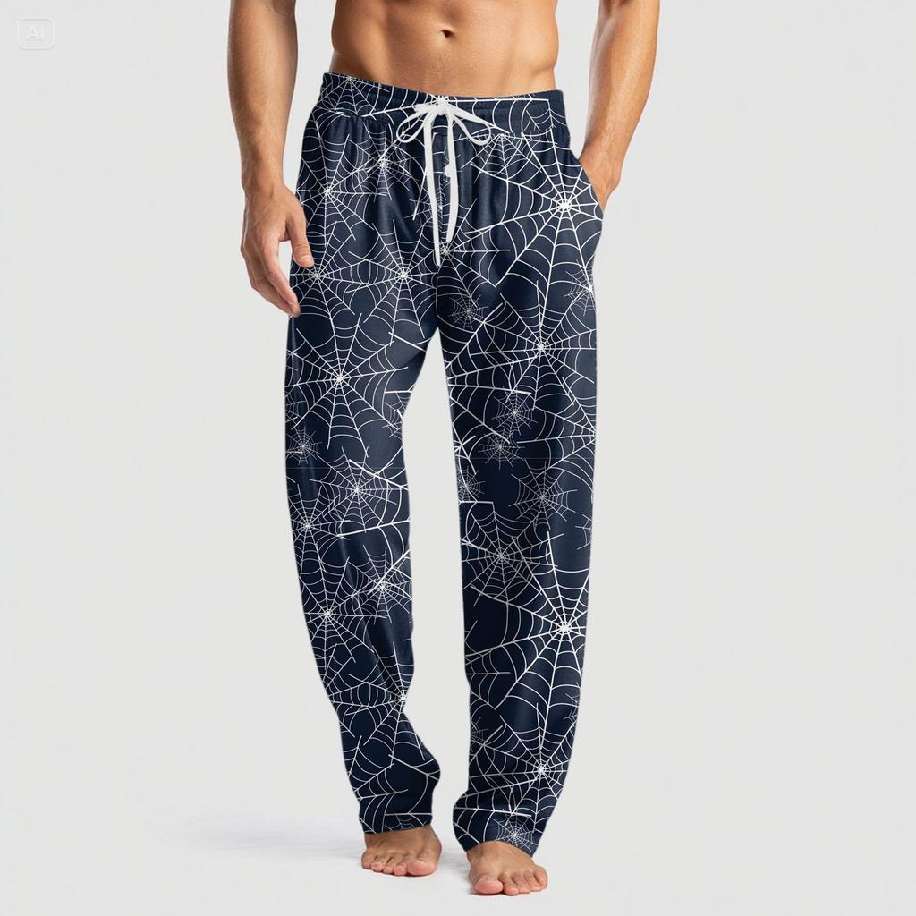 Men's Knitted Halloween Print Pocket Casual Pants Pajama Pants