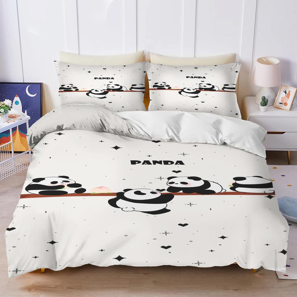 Panda Schattig Bedrukt Cartoon 3-Delige Eendelige Beddengoedset Comforte Luxe Exquise Verjaardagscadeau Polyester Huisdecoratie Dekbedovertrek