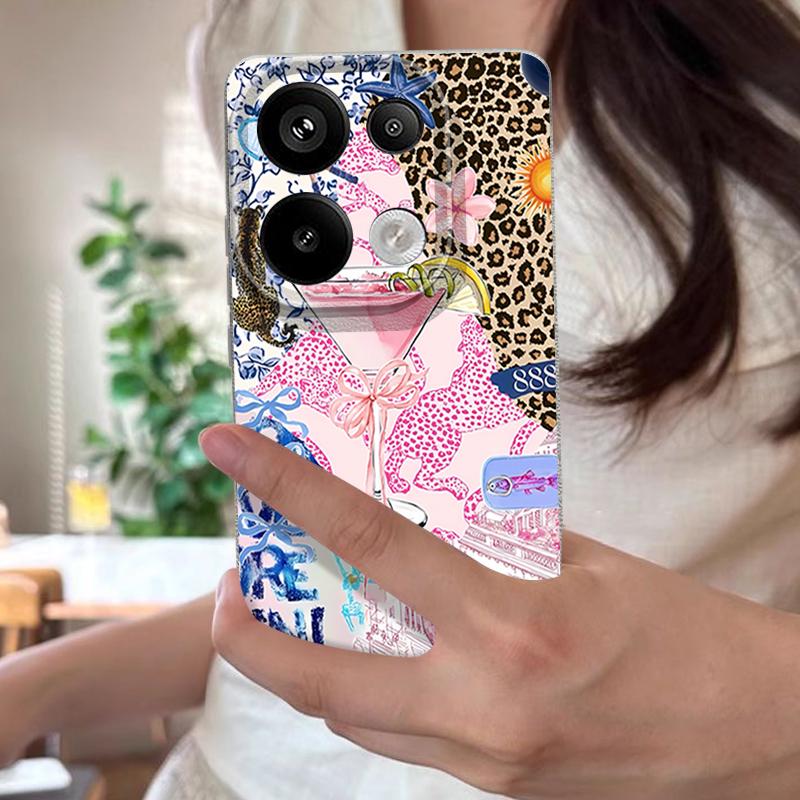 Pink Goblet Bowknots Disco Ball Pattern Case Xiaomi 14T 13T 11T Pro Leather Texture Silicone Cover Funda For Redmi Note 14 13 Pro 4G 5G 12 11