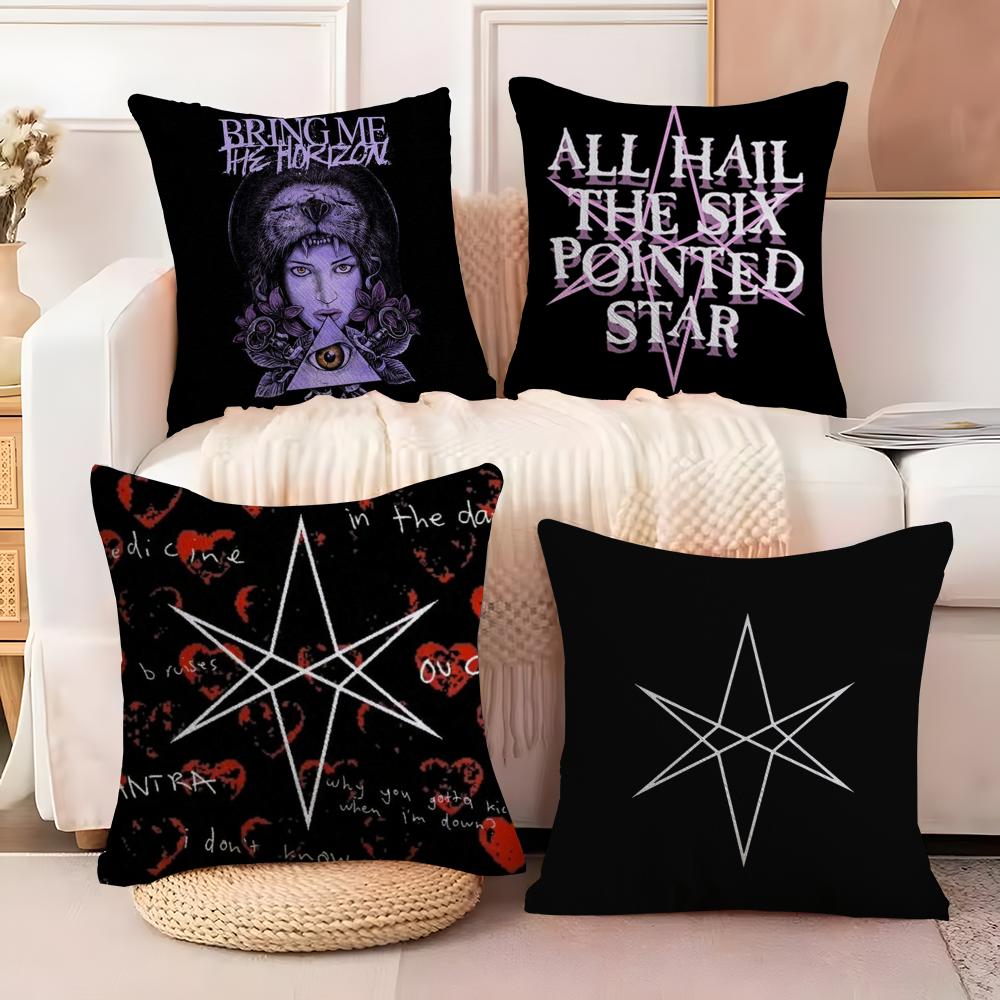 B-Bring Me the H-Horizon Cushion Cover Soft Plush Fabric Double-Sided Printed Sofa Cushion Cover for All Seasons Home Decor Gift