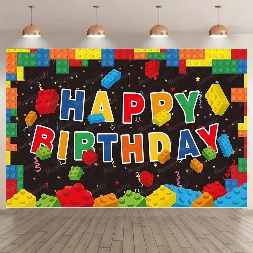 Sfondo Fotografico a Tema Stile Blocchi da Costruzione Colorati Decorazione Festa di Capodanno Fotografia Compleanno Ragazzi e Ragazze