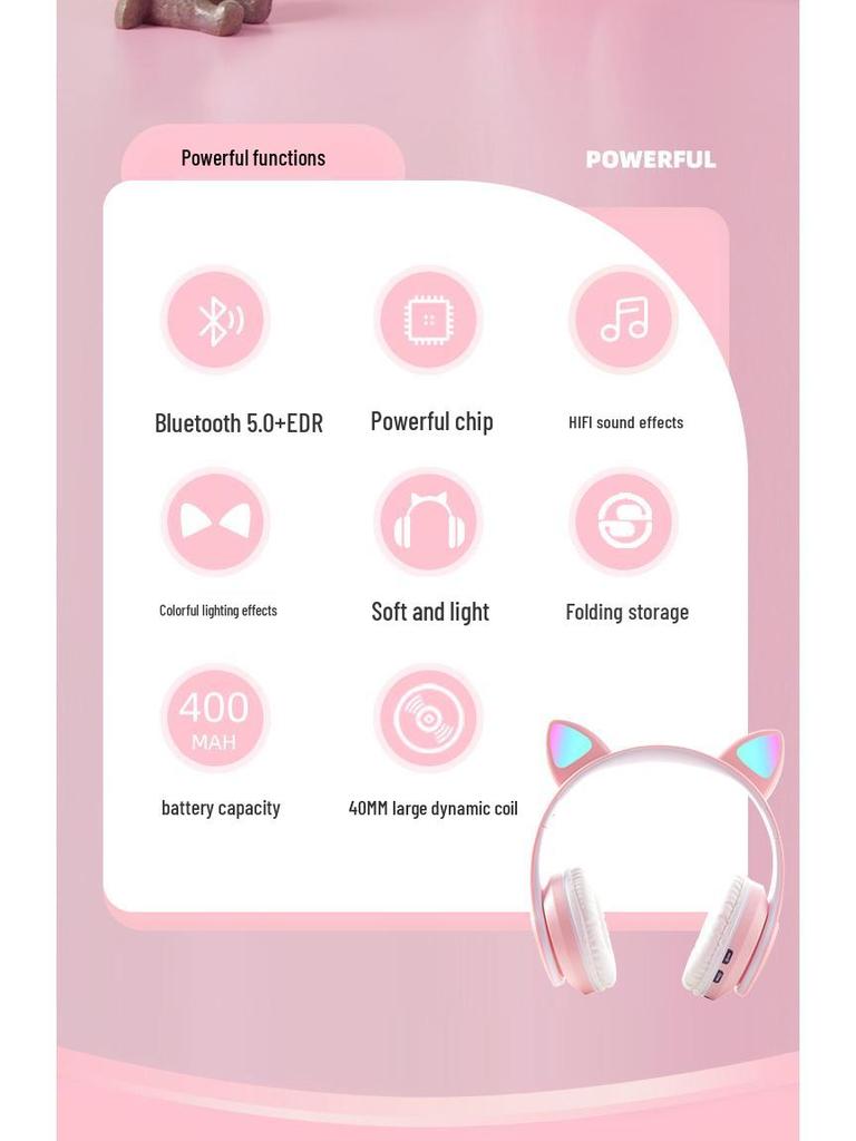 Cat Ear Luminous Wireless Bluetooth Headset B39A