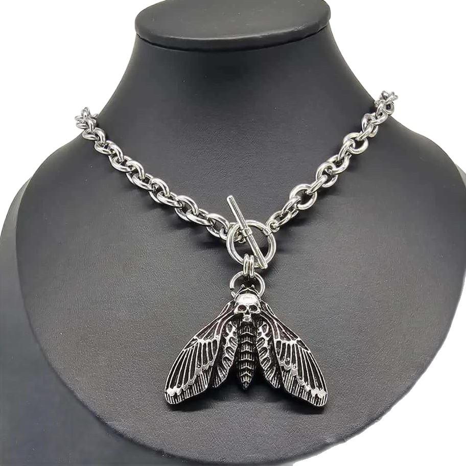Gothic Punk Death Moth Toggle Choker - Witchcraft Alternative Metal Head Unisex Jewelry Accessories
