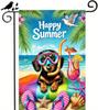 Dachshund Garden Ag Hello Summer Sea Beach Dogs Ag 12x18 Inch Double Sided Outside Seagull Seasonal Holiday Outdoor Deco SSL