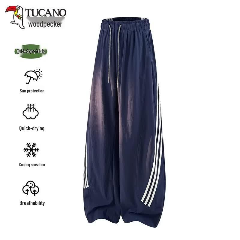 TUCANO Women s Summer Striped Ice Silk Quick-Dry Wide-Leg Pants L
