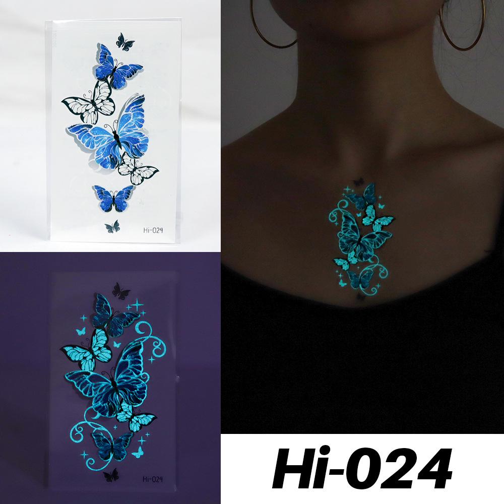 Waterproof Blue Luminous Tattoo Stickers: Snake & Butterfly Designs for Festivals