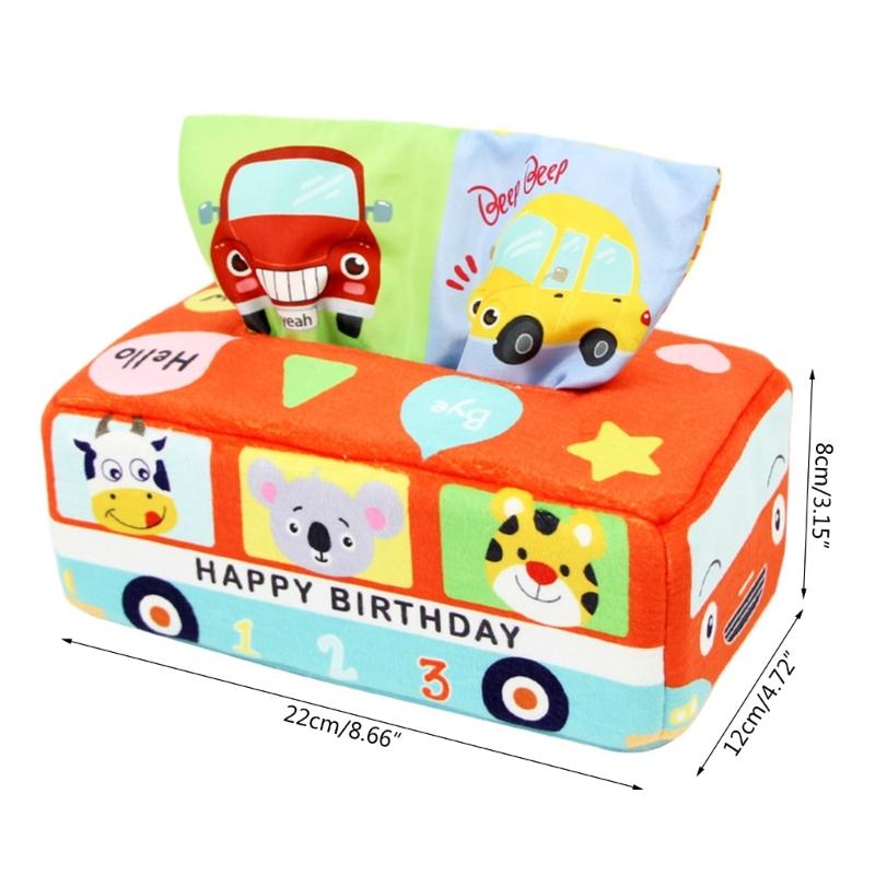 Tissue Box Toddler  Toy Babies Sensory Toy with Crinkle Paper & Rainbow Dance Scarves Infants Learning Toy