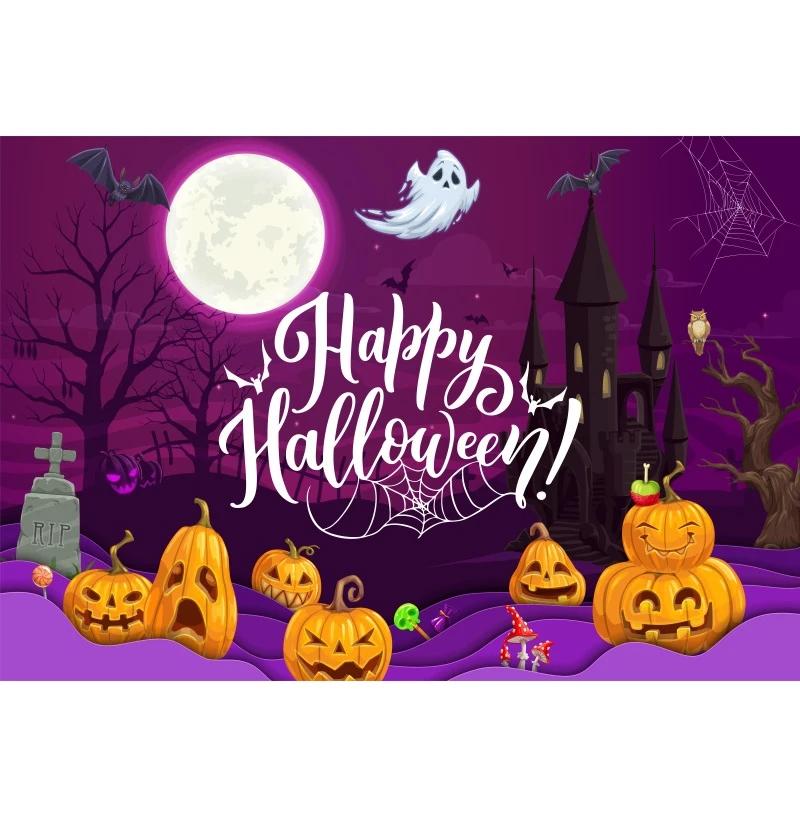 

1pc Horro Halloween Party Backdrop Night Moon Gothic Castle Pumpkin Bats Banner for Halloween Themed Party Background Decoration 100x150cm