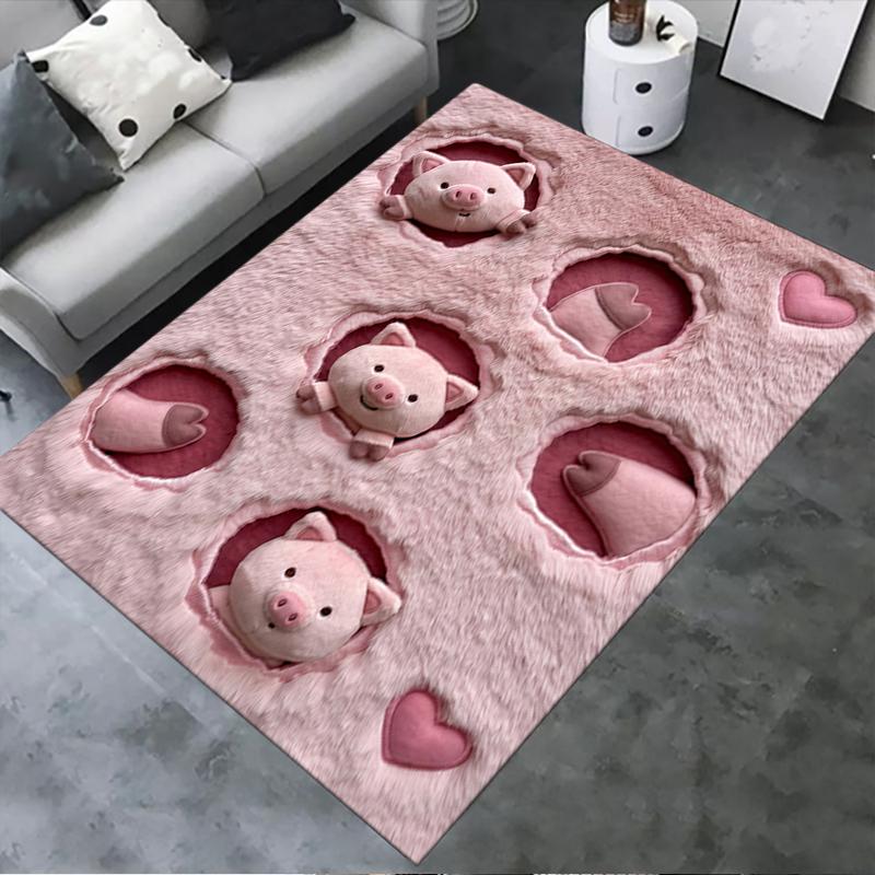 2D FLAT 2025 New Cute Pink Pig Carpet Rug for Living Room Bedroom Home Sofa Decoration,Kids Play Non-slip Floor Mat