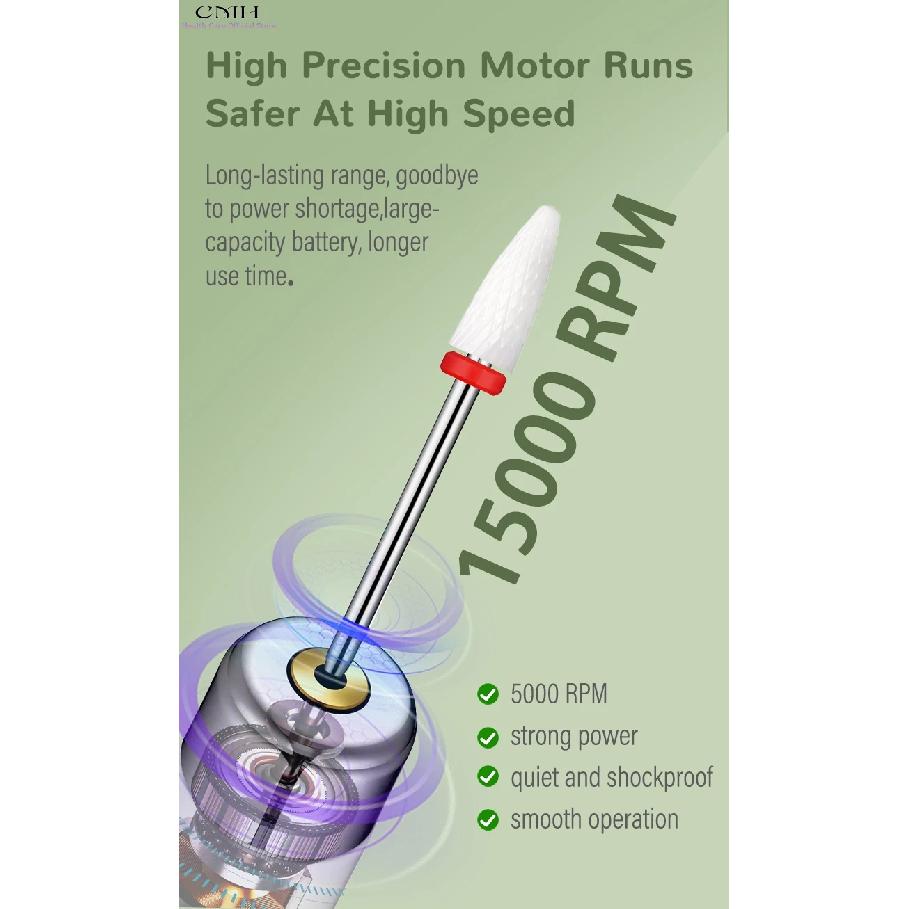 Electric Nail File Drill Cordless Rechargeable 12 Sanding Heads Long Battery Manicure Pedicure Tool Gel Acrylic Nails Callus