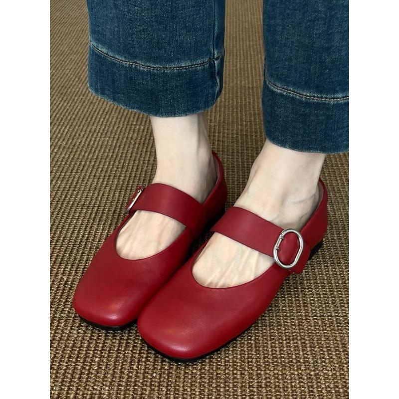 Lambskin new red leather shoes Mary Jane shoes women's soft-soled temperament shallow mouth flat-soled single shoes