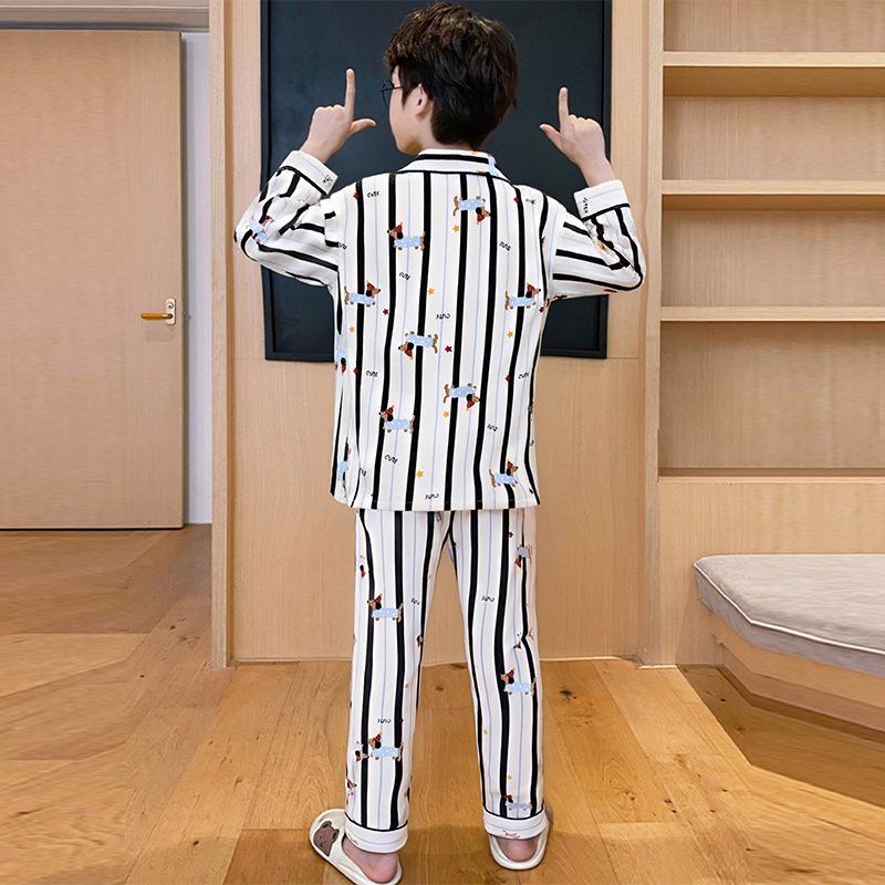 Children's Cartoon Cotton Pajamas Set - Long-Sleeved, Spring/Autumn, Youth Sizes, Cardigan Style Home Wear