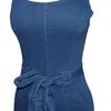 Women's European & American African Denim Halter Jumpsuit: Whitened, Washed, Stretchy, Tie Waist Belt.