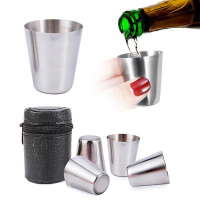 4 Teile/satz Poliert 30ML Mini Edelstahl Schnapsglas Tasse Wein Trinkgläser mit Ledertasche