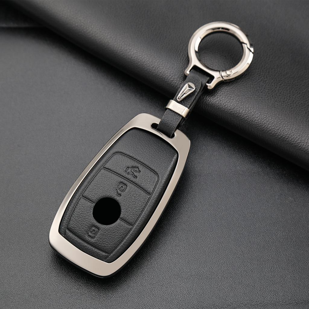 Zinc Alloy Car Key Cover with Keychain for Mercedes-Benz A220 E63S AMG E-Class GLE 350 4MATIC E300 E400 E43 W213 Leatuer Keycase