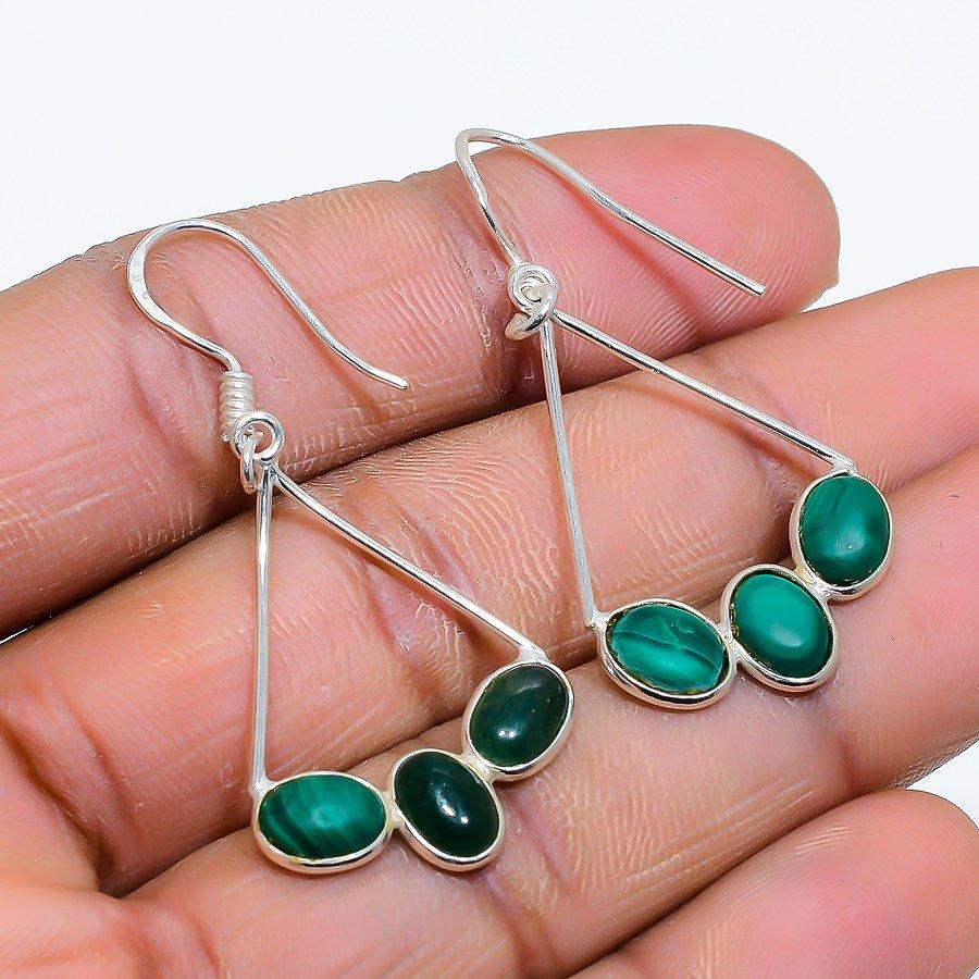 

Malachite Gemstone Handmade 925 Sterling Silver Jewelry Earring 1.77 GK-4975