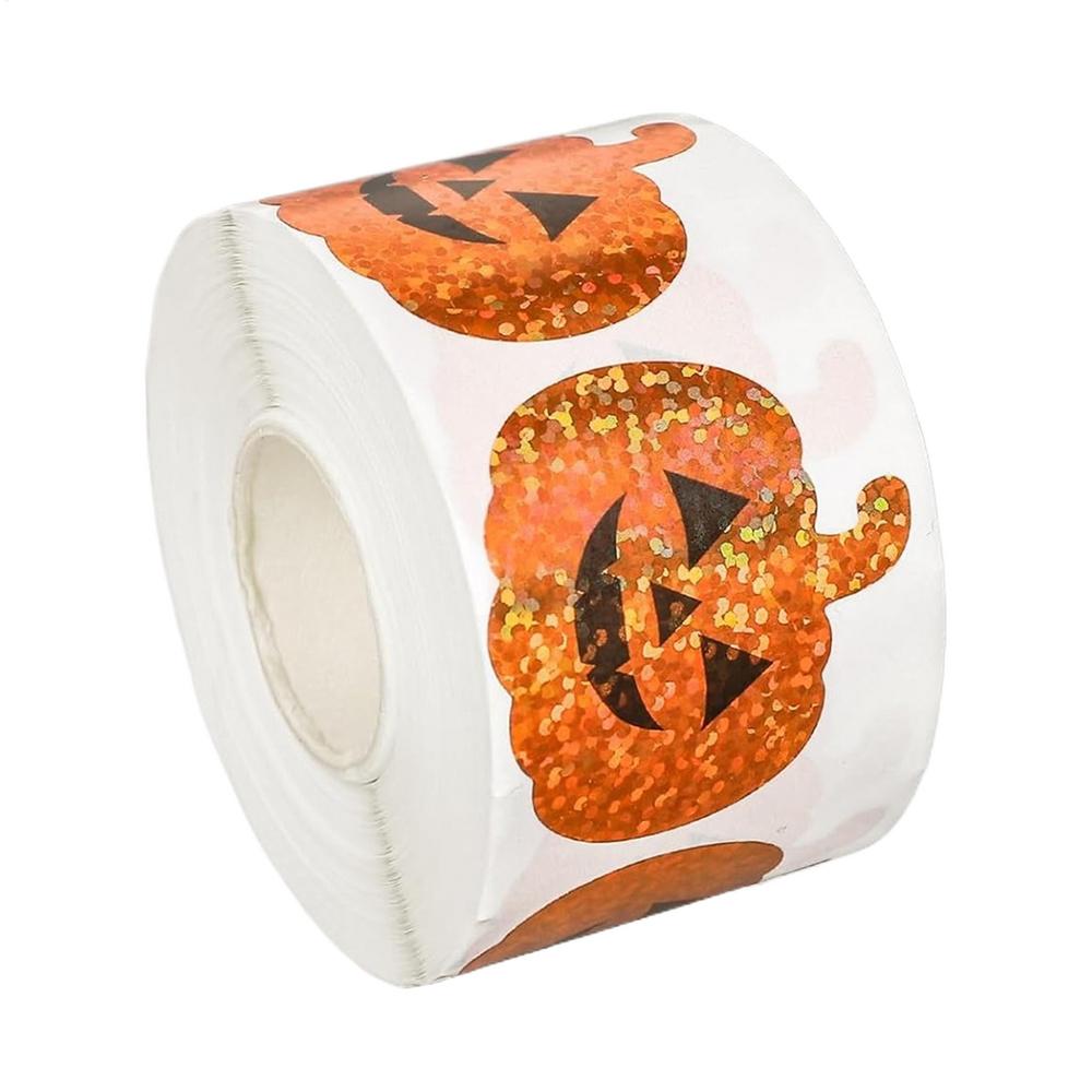 

500PCS Halloween Sticker Roll Laser Pumpkin Shape Sealed Sticker Shiny Waterproof Self-Adhesive Flower Envelope Diary Decors one size