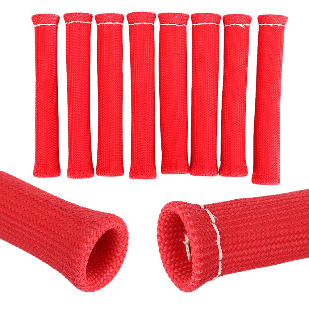 8pcs 1600 Degree Spark Plug Protector Red Wire Boot Heat Shield Cover Insulator for Car Truck