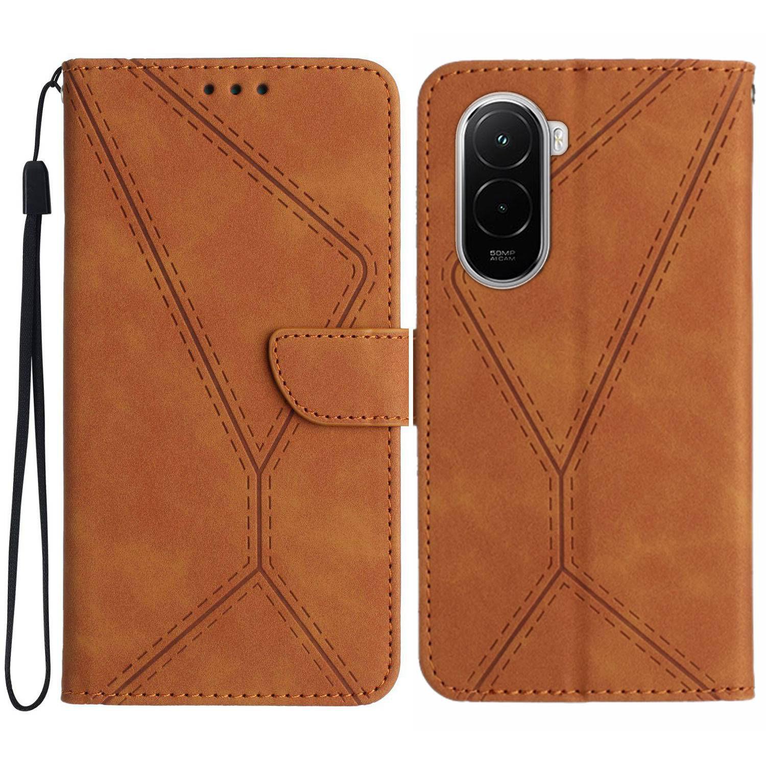 

Для Xiaomi Poco M7 4G (Європа) (171мм) Чохол Шкіряний На дотик Лінії Відбиток PU Шкіра Відкидний Чохол для Телефону