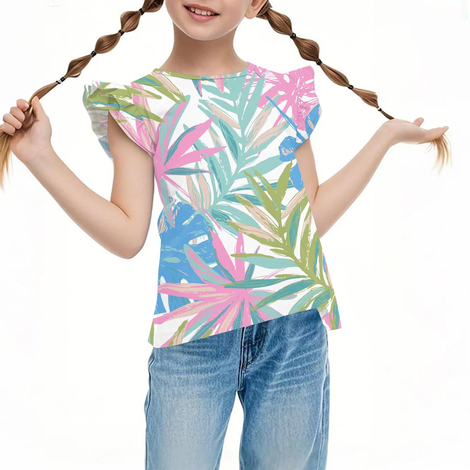 

Детский повседневный топ с короткими рукавами, плиссированный, милый, с гавайским принтом, с круглым вырезом 130