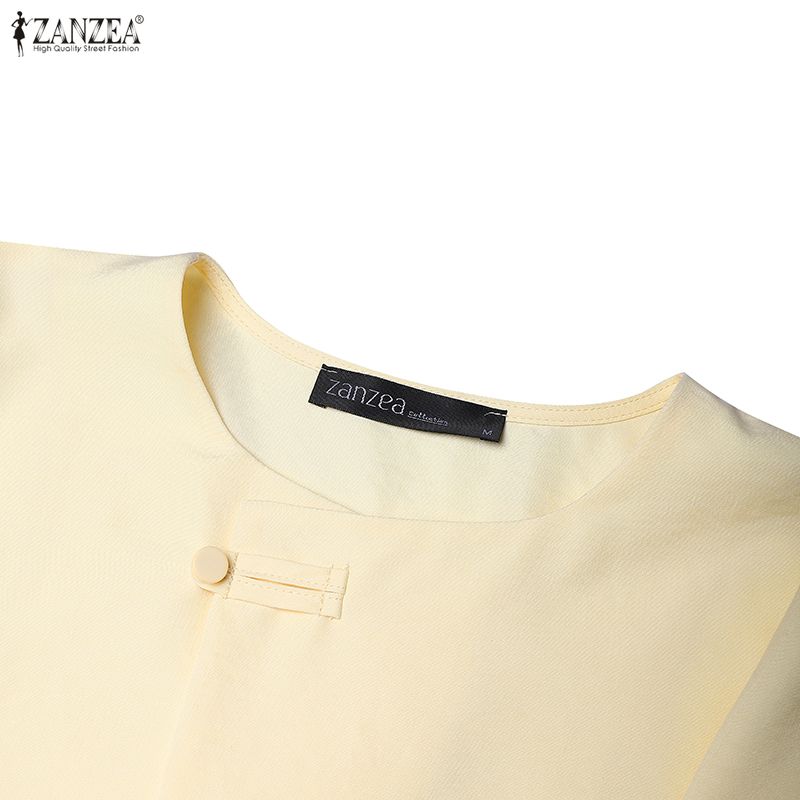 ZANZEA Blusa feminina casual gola redonda cor sólida verão manga curta