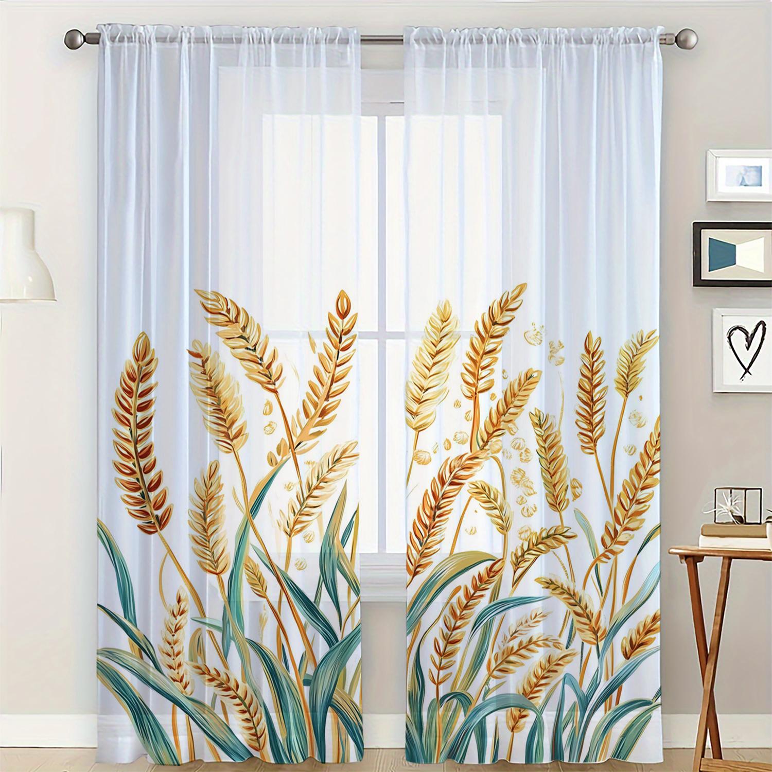 

2 Pieces Of High-Definition Digital Gold Wheat Ear Leaf Printed Window Screen Home Decoration Style Decoration Living Room Bedro 132x160cm