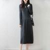 Retro Chinese Stand Collar A-Line Wool Knit Dress, Knee-Length Loose Fit for Autumn/Winter
