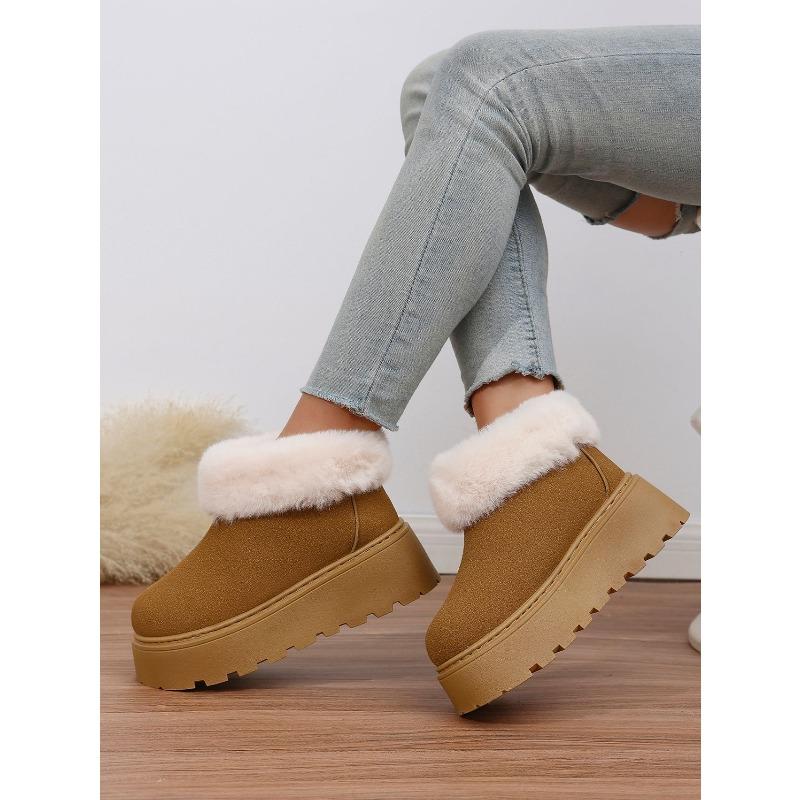2025 New Plus-size Wool Cotton Shoes Women's Winter Platform Muffin Fleece Warm Wedge Short Snow Boots