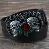 Drop shipping Flame Skull Rose Flower Pattern Buckle Fashion Belt Double Skull Head Heavy Metal Rock style