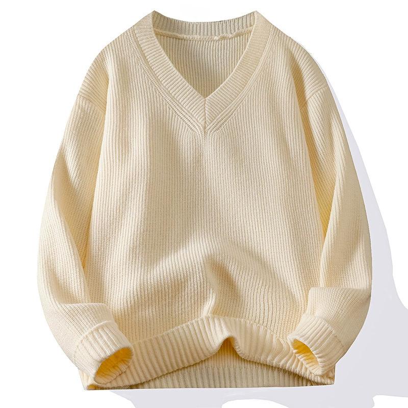 Knitted V-Neck Sweater Ribbed Neckline Not Easy To Deform Thick Warm Fashion Trend Crisp Shape Tall Thin Quality Fabric Skin