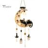 Creative Housewarming Gifts for Women Solar Moon Black Cat Wind Chime Light, Powered Hanging Lamp, Waterproof Resin Outdoor Garden Chimes Decor Patio