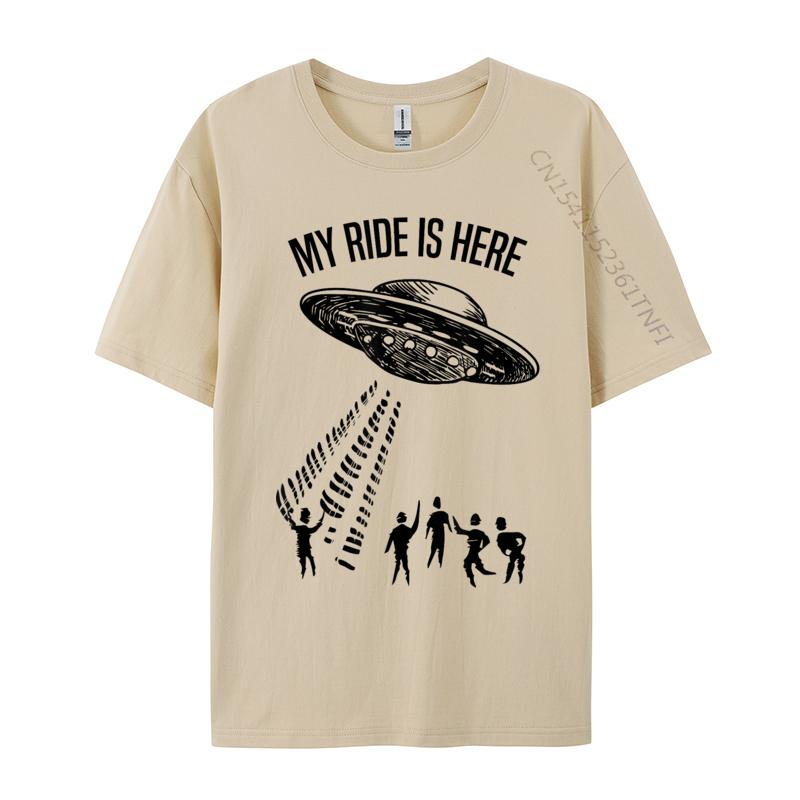 My Ride Alien Flying Saucer UFO Abduction Design Cotton Fabric Luxury Designer T-Shirts For Men Hip Hop T-Shirt Print