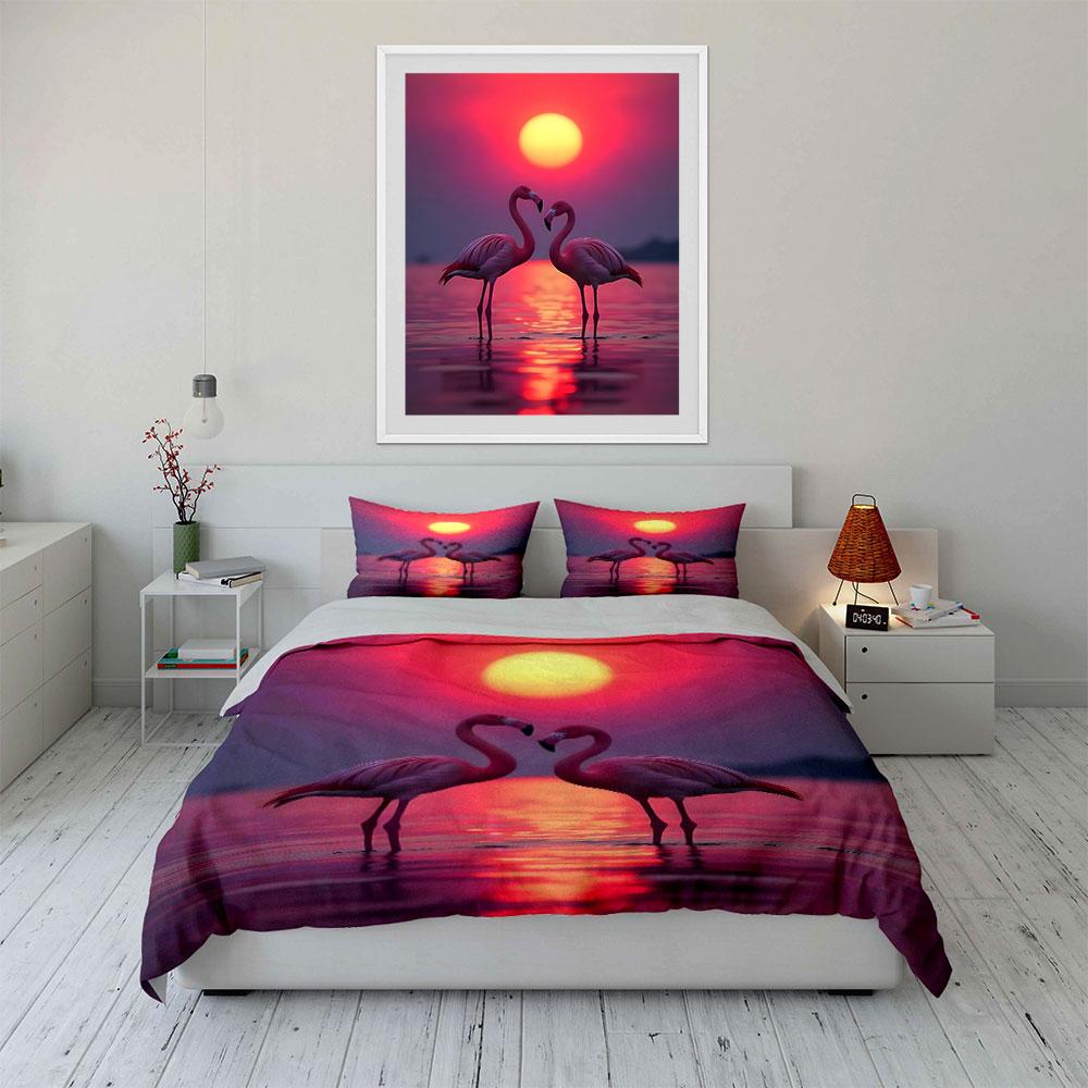 "Flamingo Sunset Decorative Set" Soft Skin-Friendly Bedding Set Includes 1 Duvet Cover And 2 Pillowcase Gift