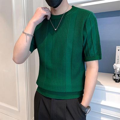 Men's Summer Striped T-shirt Slim Fit Casual Short-sleeved Harajuku Round Neck Men Clothing