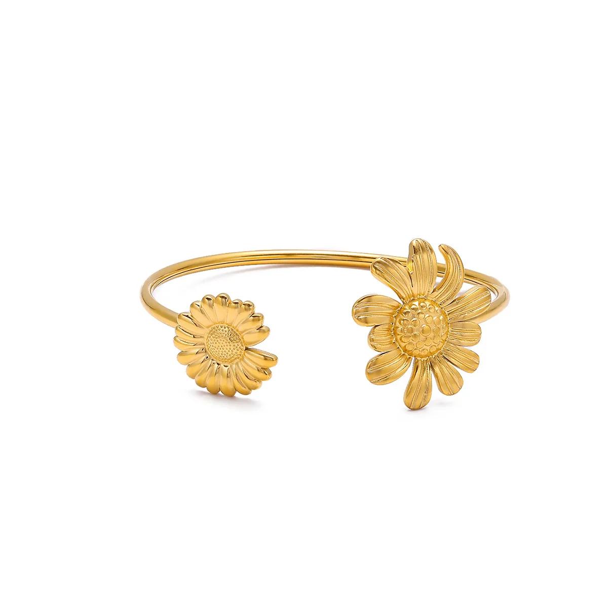 

Irregular Daisy Bracelet For Women Classic Flower With Birthston Cuff Bangles Gold Color Stainless Steel Jewelry Christmas Gift 56-58mm