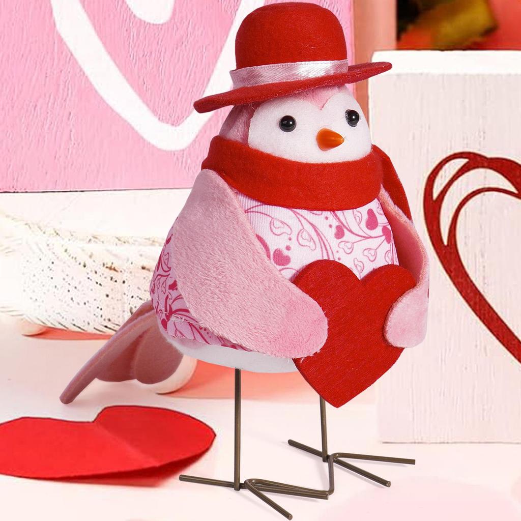 Valentine's Day Bird Doll with Heart, Glasses, Scarf, and Hat - Cute Qixi Festival Ornament