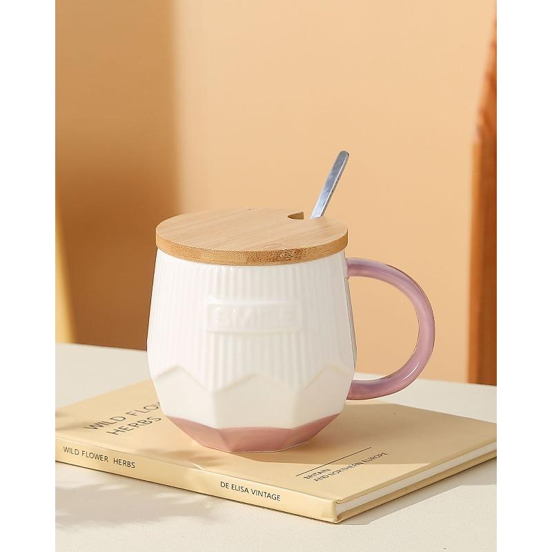 Creative and Simple English Ceramic Cups with LIDS Couple Mugs  High Appearance Level Coffee Cups  Fresh and Clean Water Cups  Milk Cups