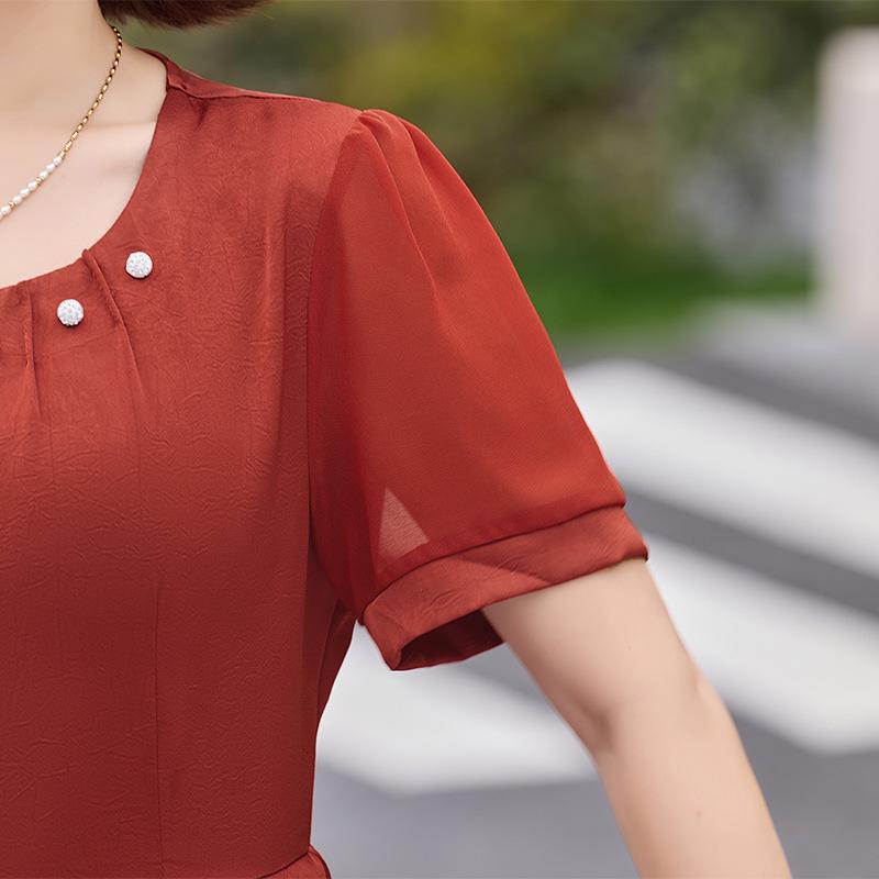 Elegant Summer 2026 Two-Piece Chiffon Dress for Middle-Aged and Elderly Women, Short-Sleeved
