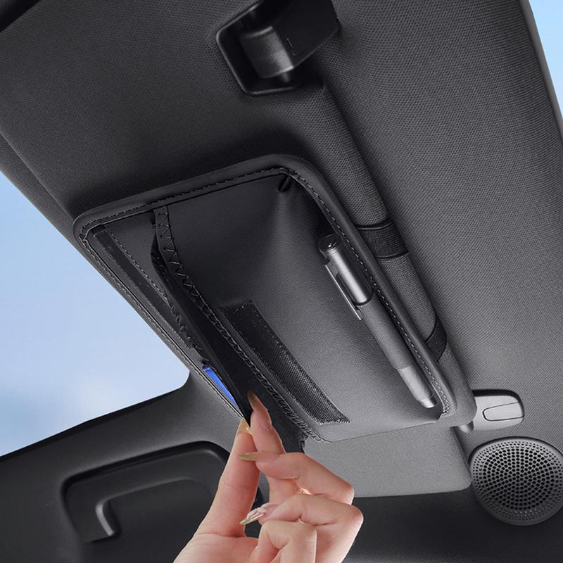 Car Sun Visor Organizer Universal Visor Panel Storage Bag PU Leahter Multi-Pocket Auto Storage Pouch Glasses Box