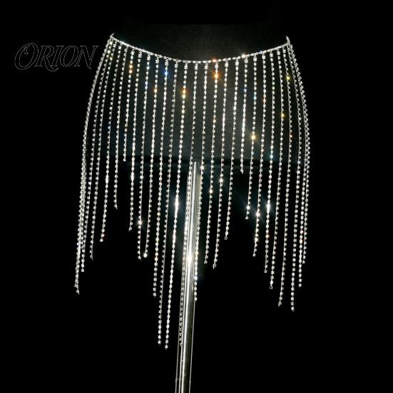 Disco Party Hip Chain Rhinestone Tassel Waist for Women, Sparkly Sexy Belly Dance Body Skirt-Style Crotch Covering Accessory, Elastic Belt Stage